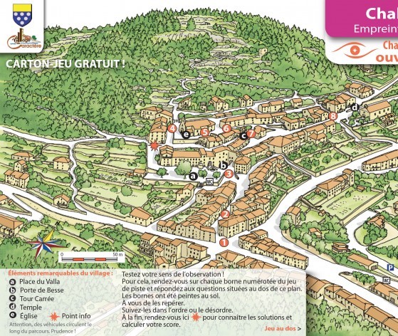 Carton-jeu du village de Chalencon © Médiéval AFDP